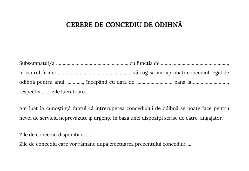 Cerere concediu de odihnă model