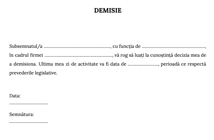 Un model simplu de cerere de demisie